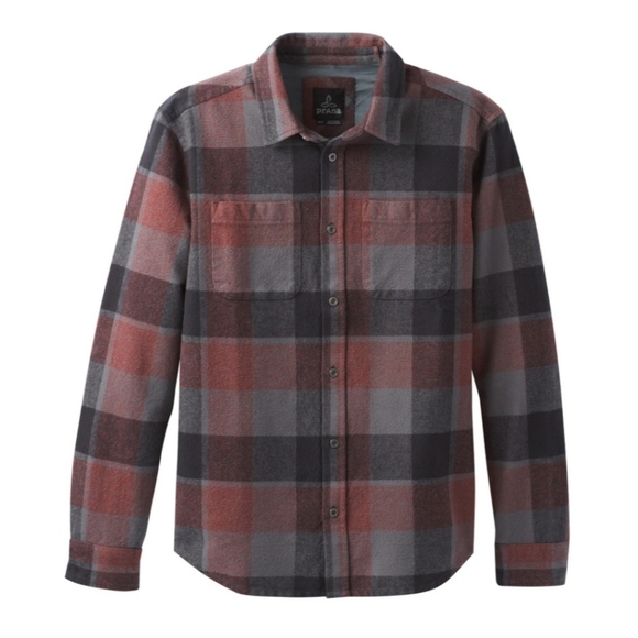 {Prana} The Brayden Long Sleeve Flannel Shirt in Gravel - Picture 1 of 16